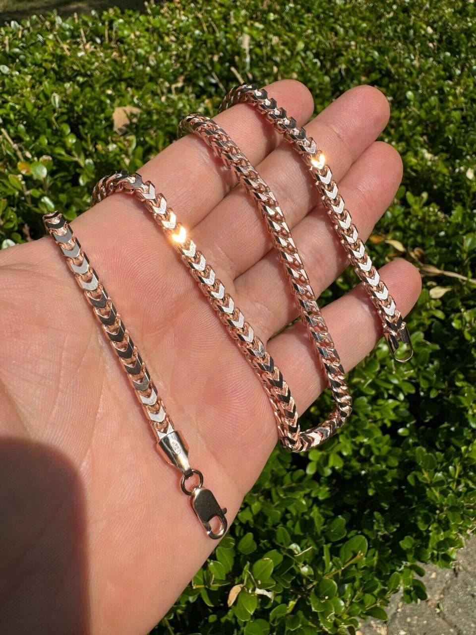 Franco Link Chain Necklace - Rose Gold Vermeil 925 Silver - 16"-30" - 2mm-5mm