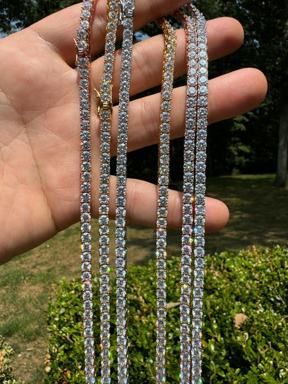 #1 BESTSELLER Tennis Chain Necklace Iced Out CZ Stones - 14k Gold Vermeil Or 925 Silver - 3mm-7mm - 16"-30"