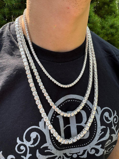 #1 BESTSELLER Tennis Chain Necklace Iced Out CZ Stones - 14k Gold Vermeil Or 925 Silver - 3mm-7mm - 16"-30"