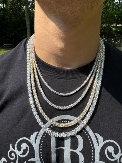 #1 BESTSELLER Tennis Chain Necklace Iced Out CZ Stones - 14k Gold Vermeil Or 925 Silver - 3mm-7mm - 16"-30"
