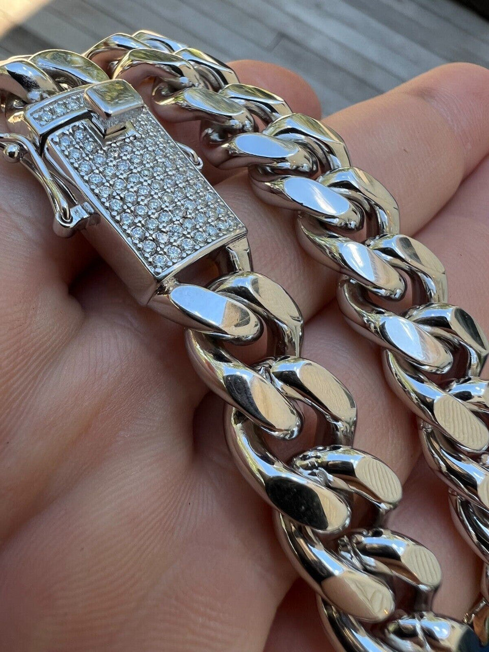 MOISSANITE Iced Clasp Miami Cuban Link Chain Necklace Or Bracelet - 925 Silver - 7"-30" - 12mm