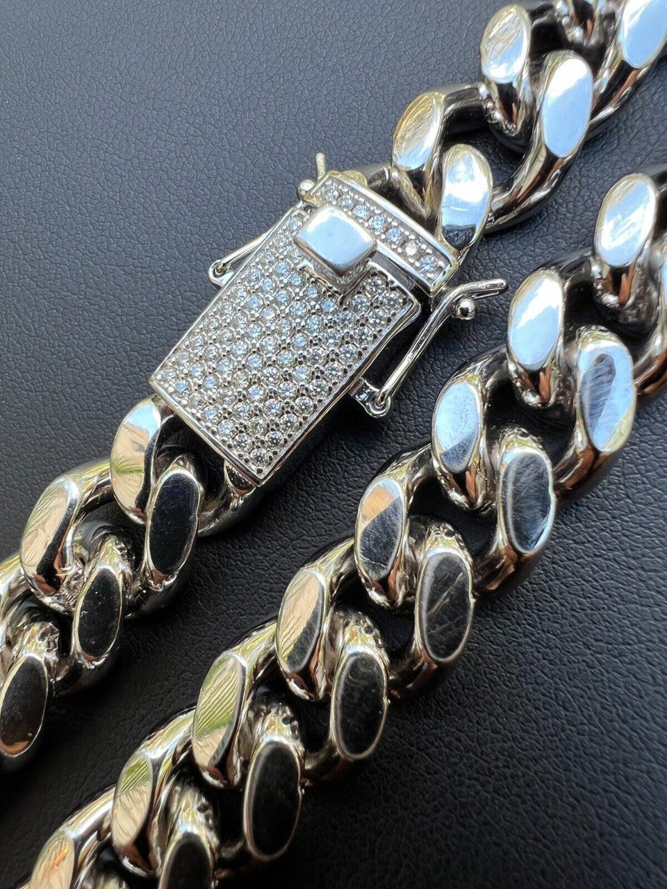 MOISSANITE Iced Clasp Miami Cuban Link Chain Necklace Or Bracelet - 925 Silver - 7"-30" - 12mm