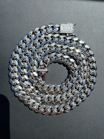 MOISSANITE Iced Clasp Miami Cuban Link Chain Necklace Or Bracelet - 925 Silver - 7"-30" - 12mm