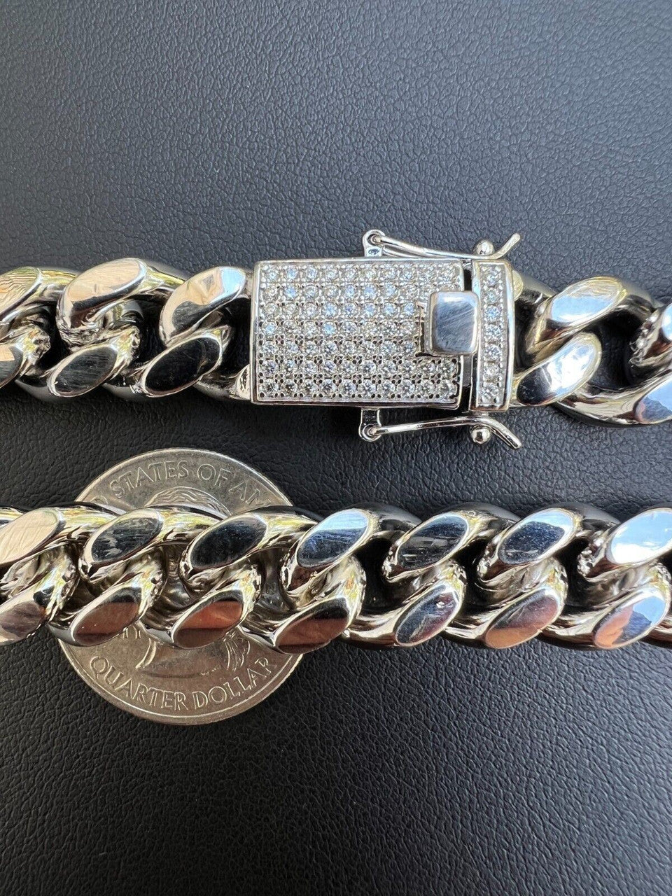 MOISSANITE Iced Clasp Miami Cuban Link Chain Necklace Or Bracelet - 925 Silver - 7"-30" - 12mm