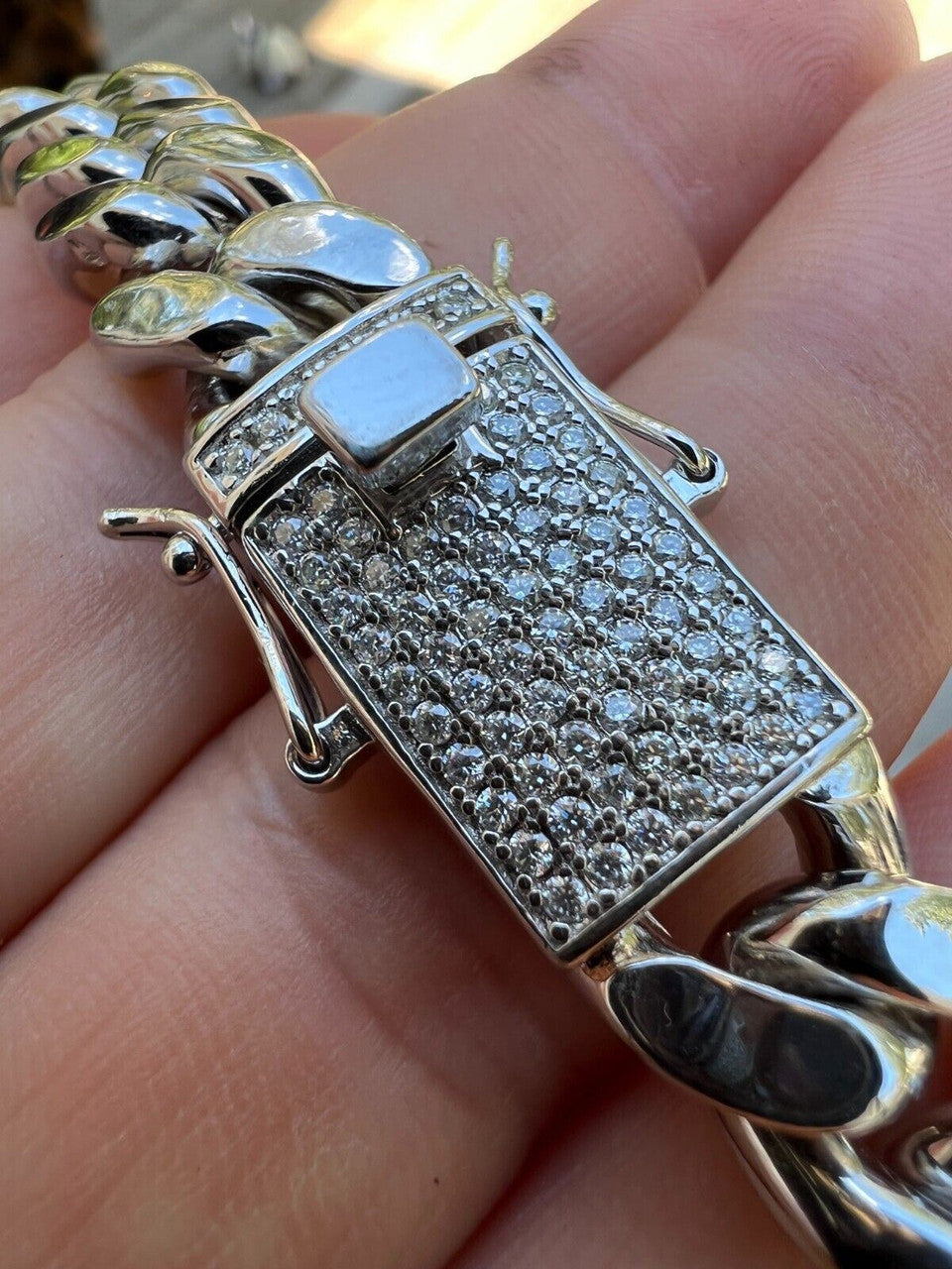 MOISSANITE Iced Clasp Miami Cuban Link Chain Necklace Or Bracelet - 925 Silver - 7"-30" - 12mm