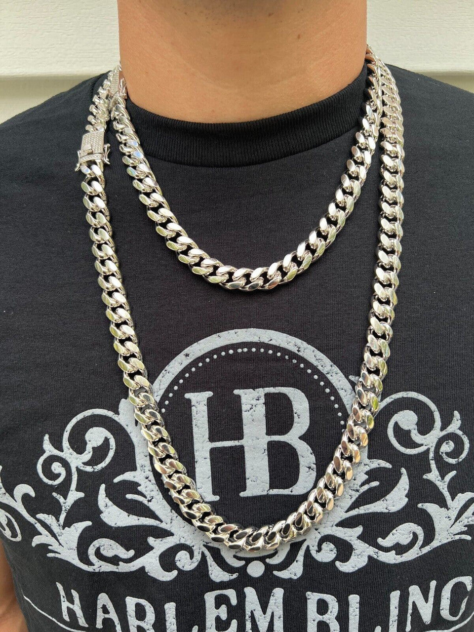 MOISSANITE Iced Clasp Miami Cuban Link Chain Necklace Or Bracelet - 925 Silver - 7"-30" - 12mm