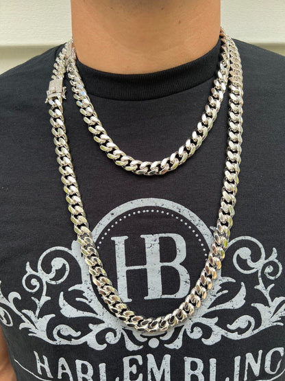 MOISSANITE Iced Clasp Miami Cuban Link Chain Necklace Or Bracelet - 925 Silver - 7"-30" - 12mm