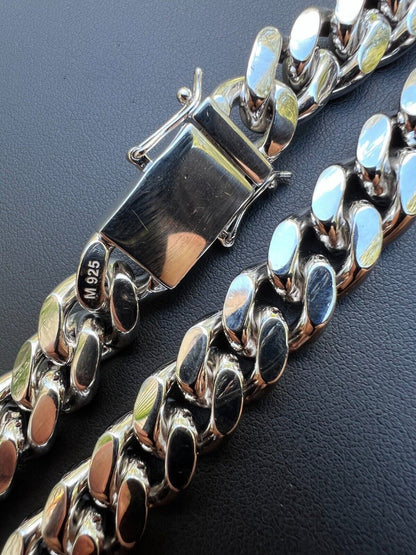 MOISSANITE Iced Clasp Miami Cuban Link Chain Necklace Or Bracelet - 925 Silver - 7"-30" - 12mm