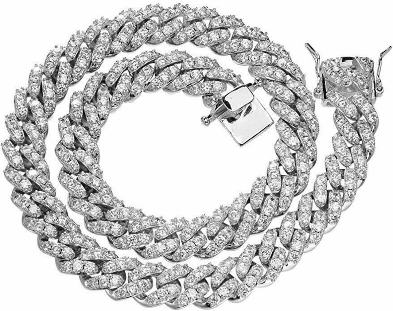 MOISSANITE Big Stone Miami Cuban Link Chain Necklace Iced Out - 925 Silver - 12mm - 16"- 30"