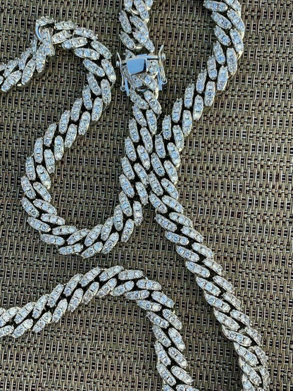 MOISSANITE Big Stone Miami Cuban Link Chain Necklace Iced Out - 925 Silver - 12mm - 16"- 30"