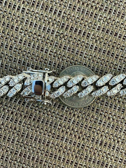 MOISSANITE Big Stone Miami Cuban Link Chain Necklace Iced Out - 925 Silver - 12mm - 16"- 30"