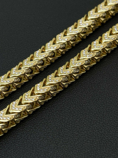 Franco Chain Iced Out CZ Stones - 14k Gold Vermeil 925 Silver - 6mm - 16-30"