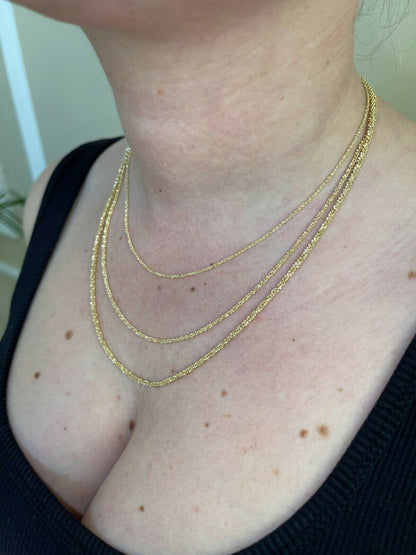 Sparkle Rock Link Chain Necklace - 14k Gold Vermeil 925 Sterling Silver - 14"-24" - 1mm-3mm