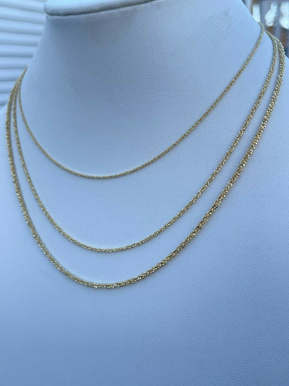 Sparkle Rock Link Chain Necklace - 14k Gold Vermeil 925 Sterling Silver - 14"-24" - 1mm-3mm