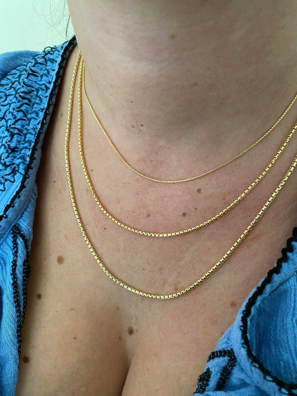 Rounded Box Link Chain Necklace - 14k Gold Vermeil 925 Sterling Silver - 16"-30" - 1mm-3mm