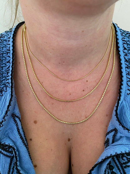 Rounded Box Link Chain Necklace - 14k Gold Vermeil 925 Sterling Silver - 16"-30" - 1mm-3mm