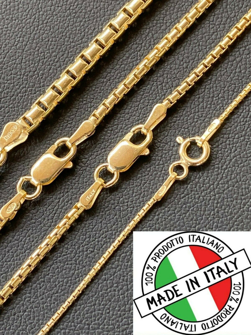 Rounded Box Link Chain Necklace - 14k Gold Vermeil 925 Sterling Silver - 16"-30" - 1mm-3mm