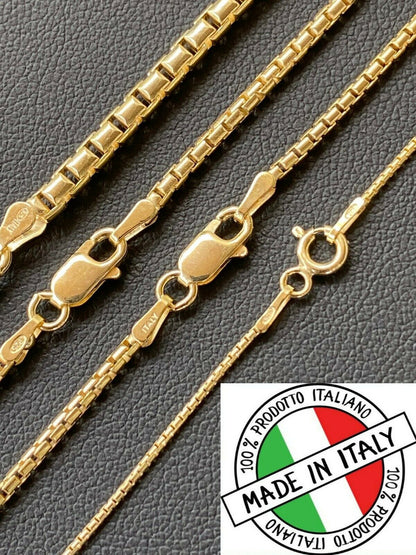 Rounded Box Link Chain Necklace - 14k Gold Vermeil 925 Sterling Silver - 16"-30" - 1mm-3mm
