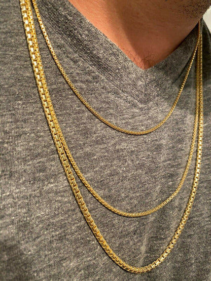 Rounded Box Link Chain Necklace - 14k Gold Vermeil 925 Sterling Silver - 16"-30" - 1mm-3mm