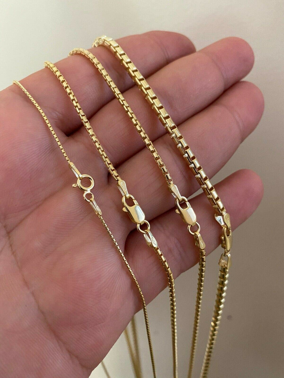 Rounded Box Link Chain Necklace - 14k Gold Vermeil 925 Sterling Silver - 16"-30" - 1mm-3mm