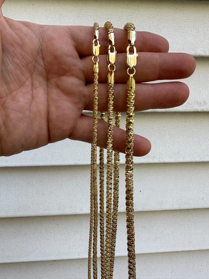 Round Sparkle Rock Chain Necklace - 14k Gold Vermeil 925 Sterling Silver - 16"-30" - 3mm-5mm
