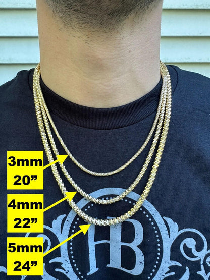 Round Sparkle Rock Chain Necklace - 14k Gold Vermeil 925 Sterling Silver - 16"-30" - 3mm-5mm