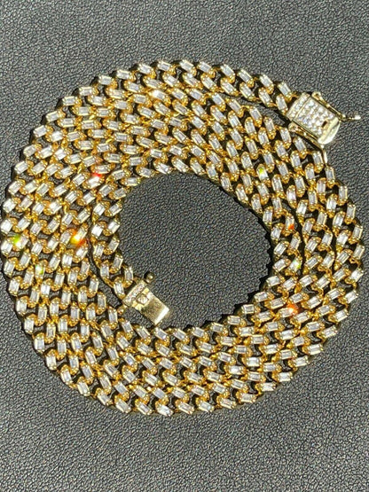 Baguette Miami Cuban Link Chain Necklace Iced Out CZ Stones - 14k Gold Vermeil 925 Silver - 6mm - 16-30"