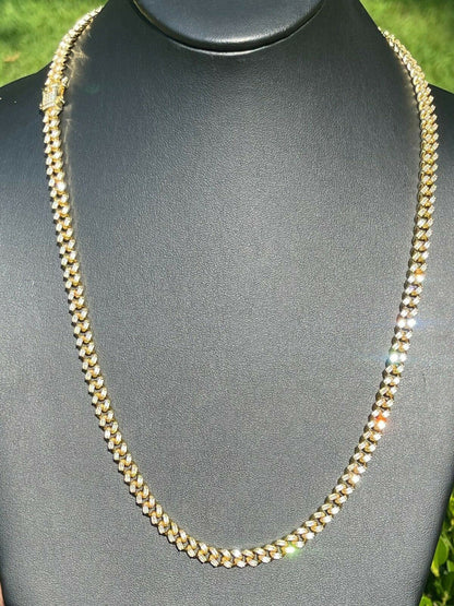 Baguette Miami Cuban Link Chain Necklace Iced Out CZ Stones - 14k Gold Vermeil 925 Silver - 6mm - 16-30"