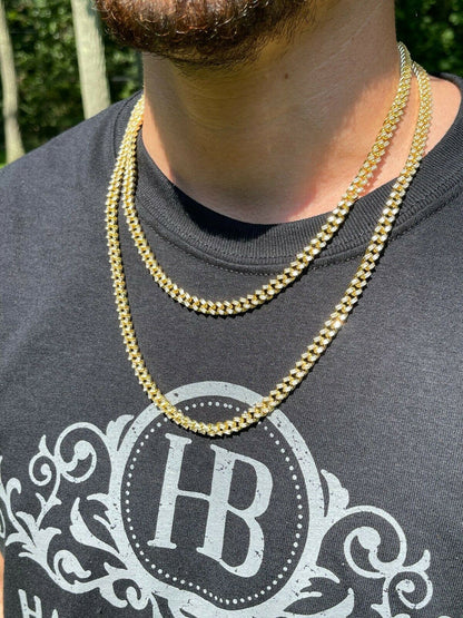 Baguette Miami Cuban Link Chain Necklace Iced Out CZ Stones - 14k Gold Vermeil 925 Silver - 6mm - 16-30"