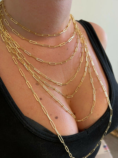 Diamond Cut Paperclip Chain Necklace - 14k Gold Vermeil 925 Sterling Silver - 14"-30" - 3.5mm