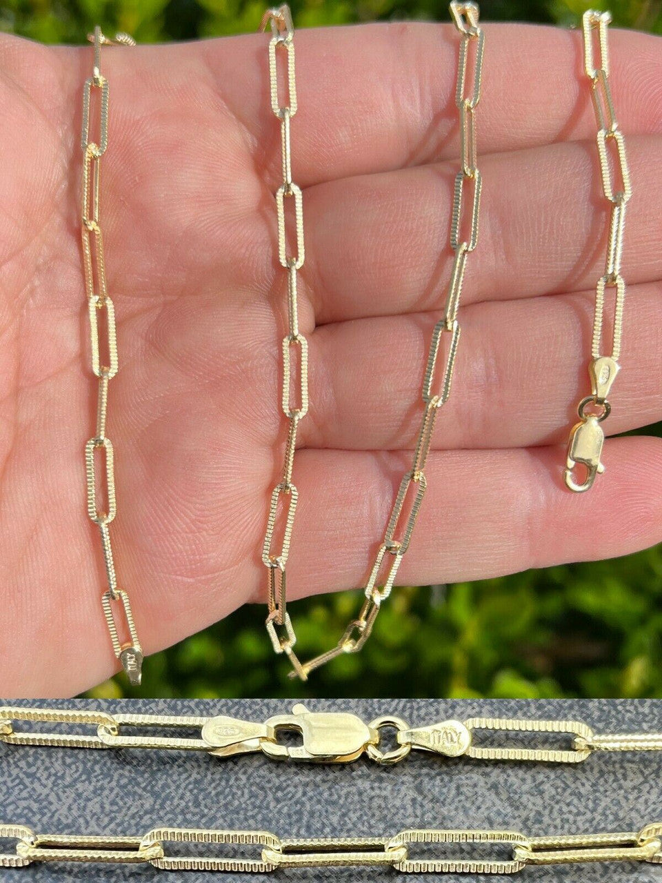 Diamond Cut Paperclip Chain Necklace - 14k Gold Vermeil 925 Sterling Silver - 14"-30" - 3.5mm