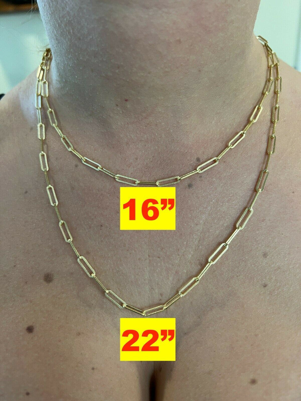 Diamond Cut Paperclip Chain Necklace - 14k Gold Vermeil 925 Sterling Silver - 14"-30" - 3.5mm