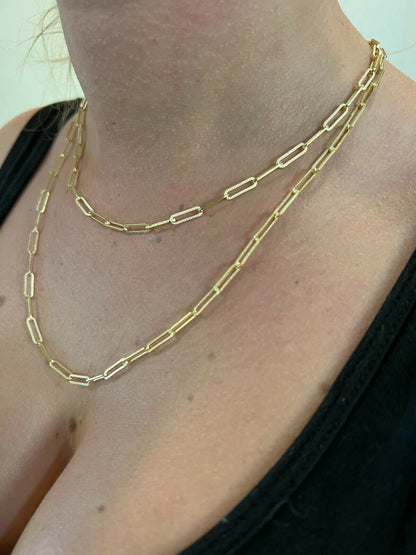 Diamond Cut Paperclip Chain Necklace - 14k Gold Vermeil 925 Sterling Silver - 14"-30" - 3.5mm