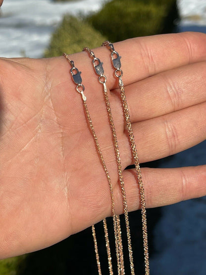 Sparkle Rock Link Chain Necklace - 14k Rose Gold Vermeil 925 Sterling Silver - 14"-24" - 1mm-3mm