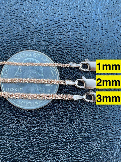 Sparkle Rock Link Chain Necklace - 14k Rose Gold Vermeil 925 Sterling Silver - 14"-24" - 1mm-3mm