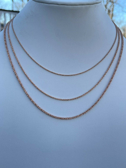 Sparkle Rock Link Chain Necklace - 14k Rose Gold Vermeil 925 Sterling Silver - 14"-24" - 1mm-3mm