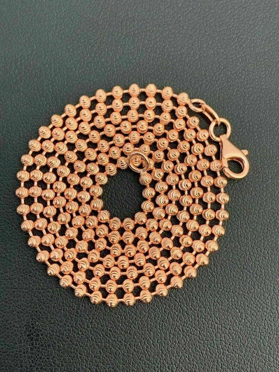 Ball Bead Moon Cut "Dog Tag" Chain Necklace - Rose Gold Vermeil 925 Sterling Silver - 16"-30" - 2.5mm