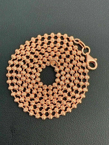 Ball Bead Moon Cut "Dog Tag" Chain Necklace - Rose Gold Vermeil 925 Sterling Silver - 16"-30" - 2.5mm