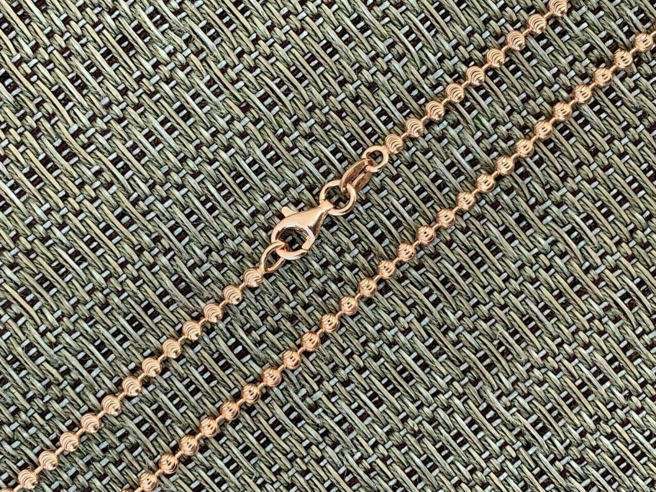 Ball Bead Moon Cut "Dog Tag" Chain Necklace - Rose Gold Vermeil 925 Sterling Silver - 16"-30" - 2.5mm