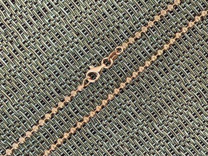 Ball Bead Moon Cut "Dog Tag" Chain Necklace - Rose Gold Vermeil 925 Sterling Silver - 16"-30" - 2.5mm