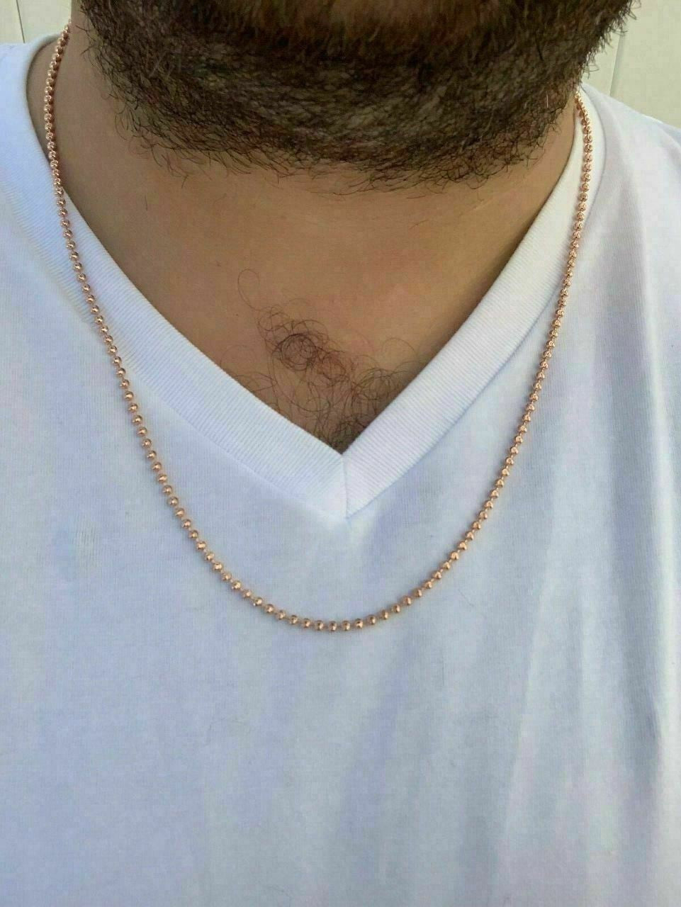 Ball Bead Moon Cut "Dog Tag" Chain Necklace - Rose Gold Vermeil 925 Sterling Silver - 16"-30" - 2.5mm