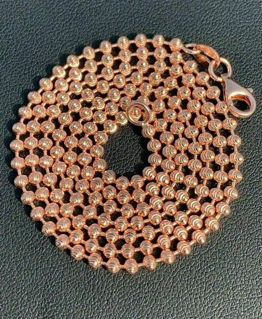 Ball Bead Moon Cut "Dog Tag" Chain Necklace - Rose Gold Vermeil 925 Sterling Silver - 16"-30" - 2.5mm