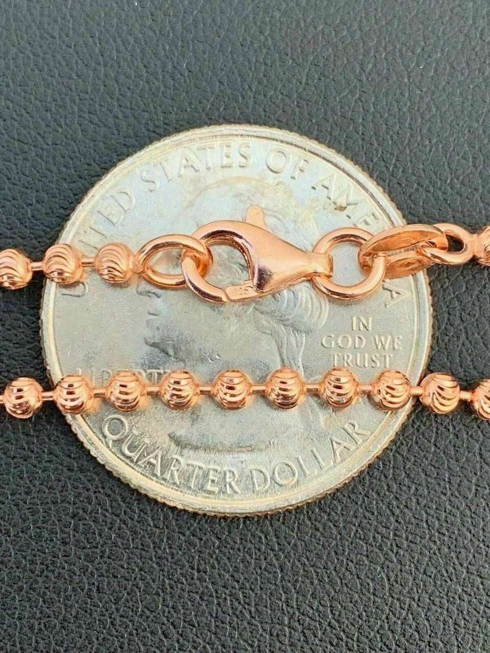 Ball Bead Moon Cut "Dog Tag" Chain Necklace - Rose Gold Vermeil 925 Sterling Silver - 16"-30" - 2.5mm