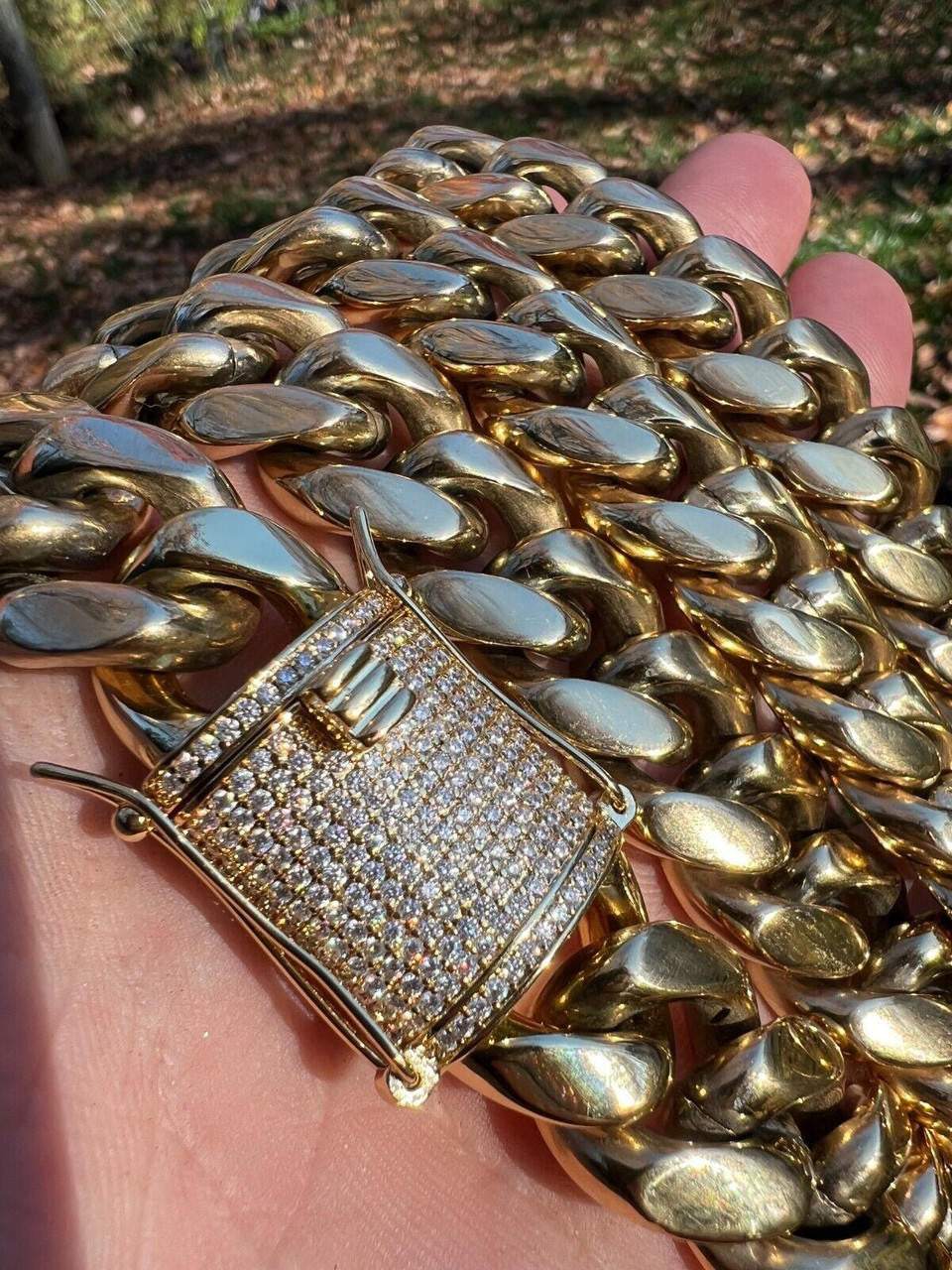 Kilo Cuban MOISSANITE CLASP Miami Cuban Link Chain Necklace Or Bracelet - 14k Yellow Gold Plated Stainless Steel - 7"-30" - 18mm