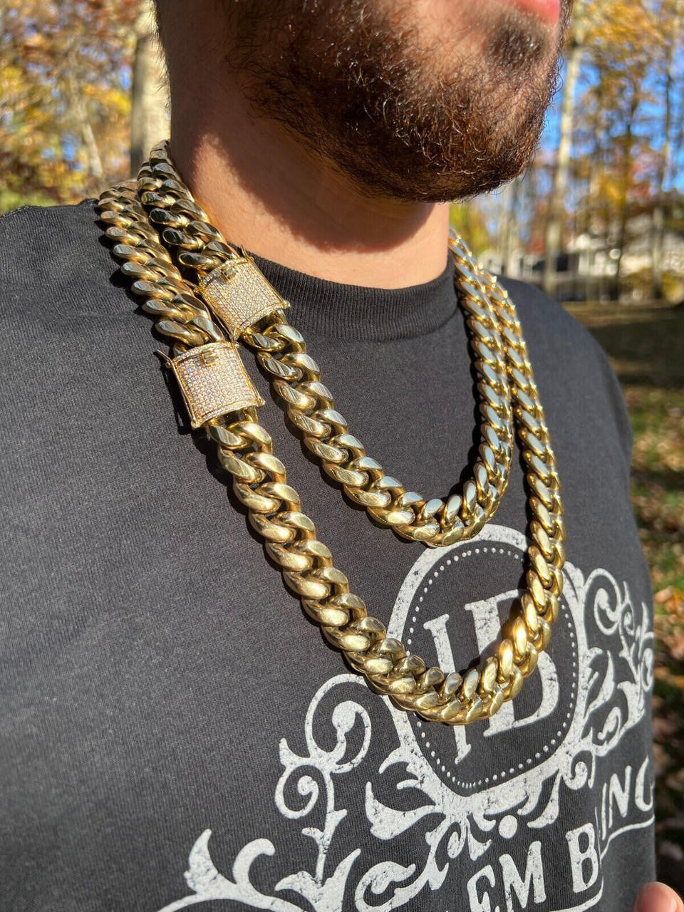 Kilo Cuban MOISSANITE CLASP Miami Cuban Link Chain Necklace Or Bracelet - 14k Yellow Gold Plated Stainless Steel - 7"-30" - 18mm