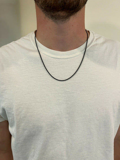Rope Chain Necklace - Black Rhodium Over 925 Sterling Silver - 16"-30" - 2mm