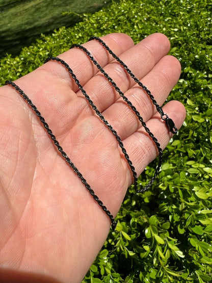 Rope Chain Necklace - Black Rhodium Over 925 Sterling Silver - 16"-30" - 2mm