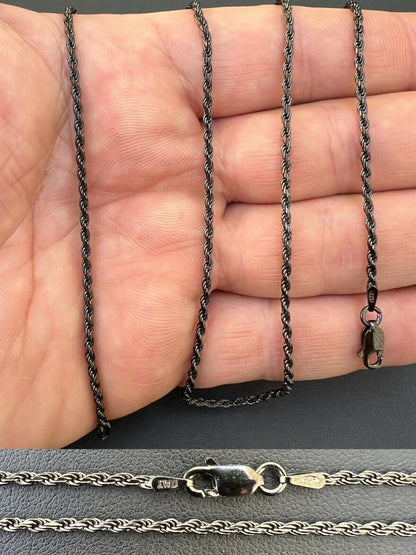 Rope Chain Necklace - Black Rhodium Over 925 Sterling Silver - 16"-30" - 2mm