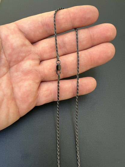 Rope Chain Necklace - Black Rhodium Over 925 Sterling Silver - 16"-30" - 2mm