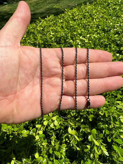 Rope Chain Necklace - Black Rhodium Over 925 Sterling Silver - 16"-30" - 2mm